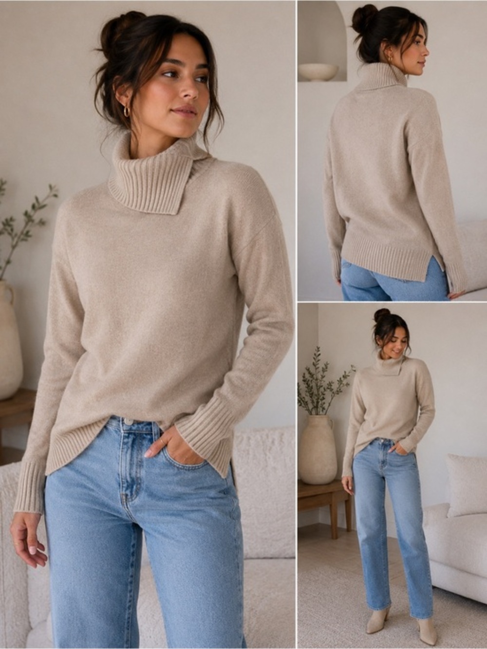 Signature Nordstrom 100% Cashmere Beige Sweater XS